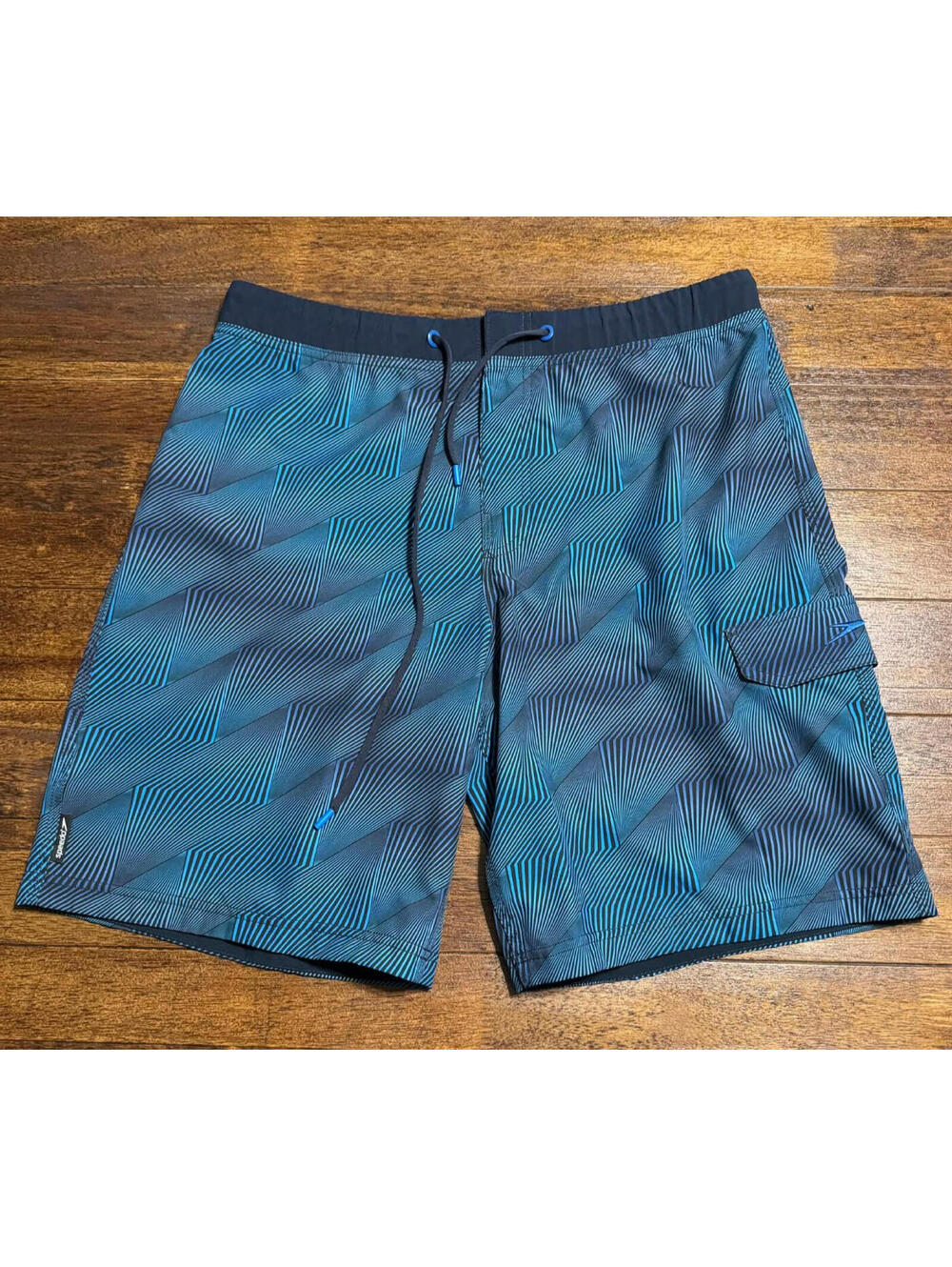 Speedo Swim Trunks Mens 36 Green Blue Lined Drawstring ActiveFlex 9" Inseam